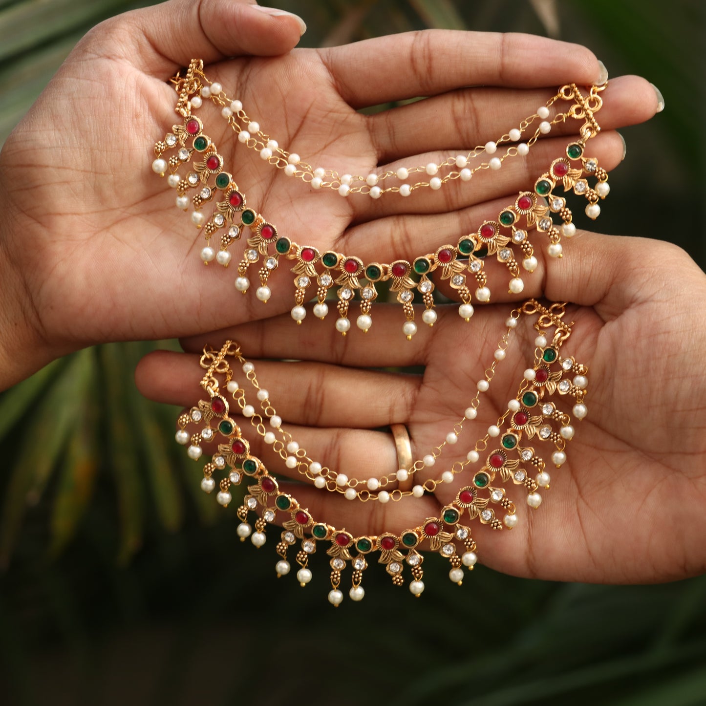 Antique Peacock Jhumkas with Ear Chain