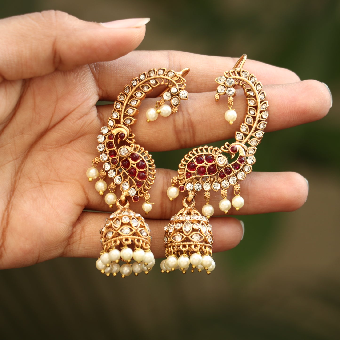Antique Peacock Ear Cuff Jhumkas
