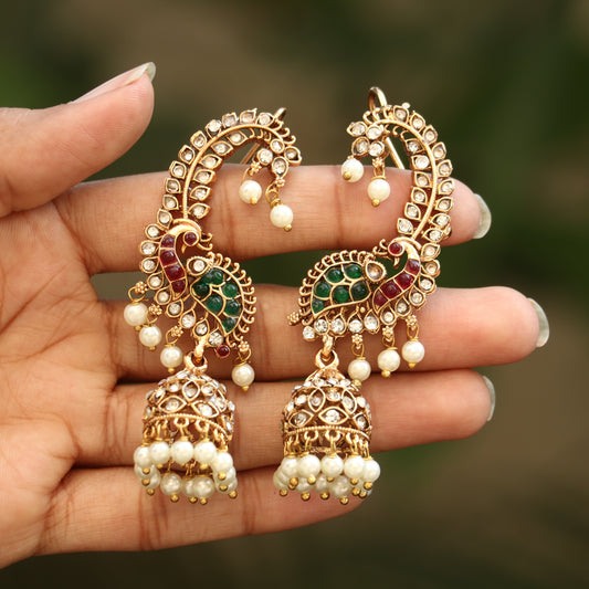 Antique Peacock Ear Cuff Jhumkas