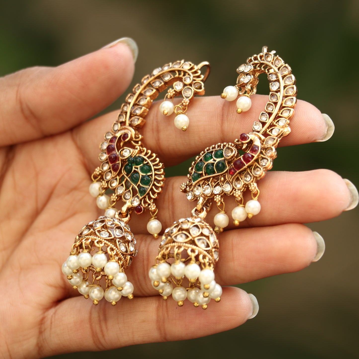 Antique Peacock Ear Cuff Jhumkas