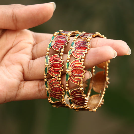 Antique Enamel Lotus Bangles