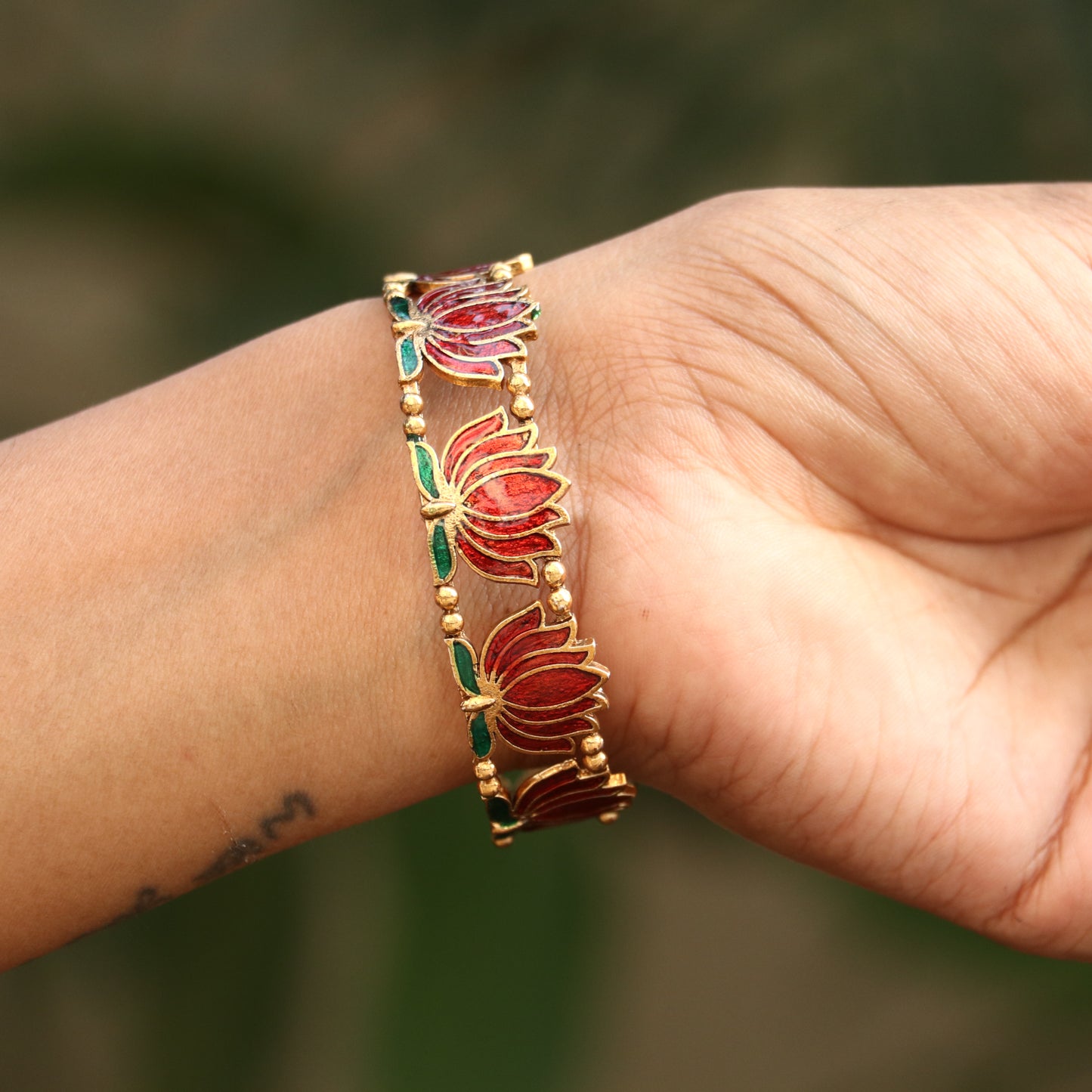 Antique Enamel Lotus Bangles