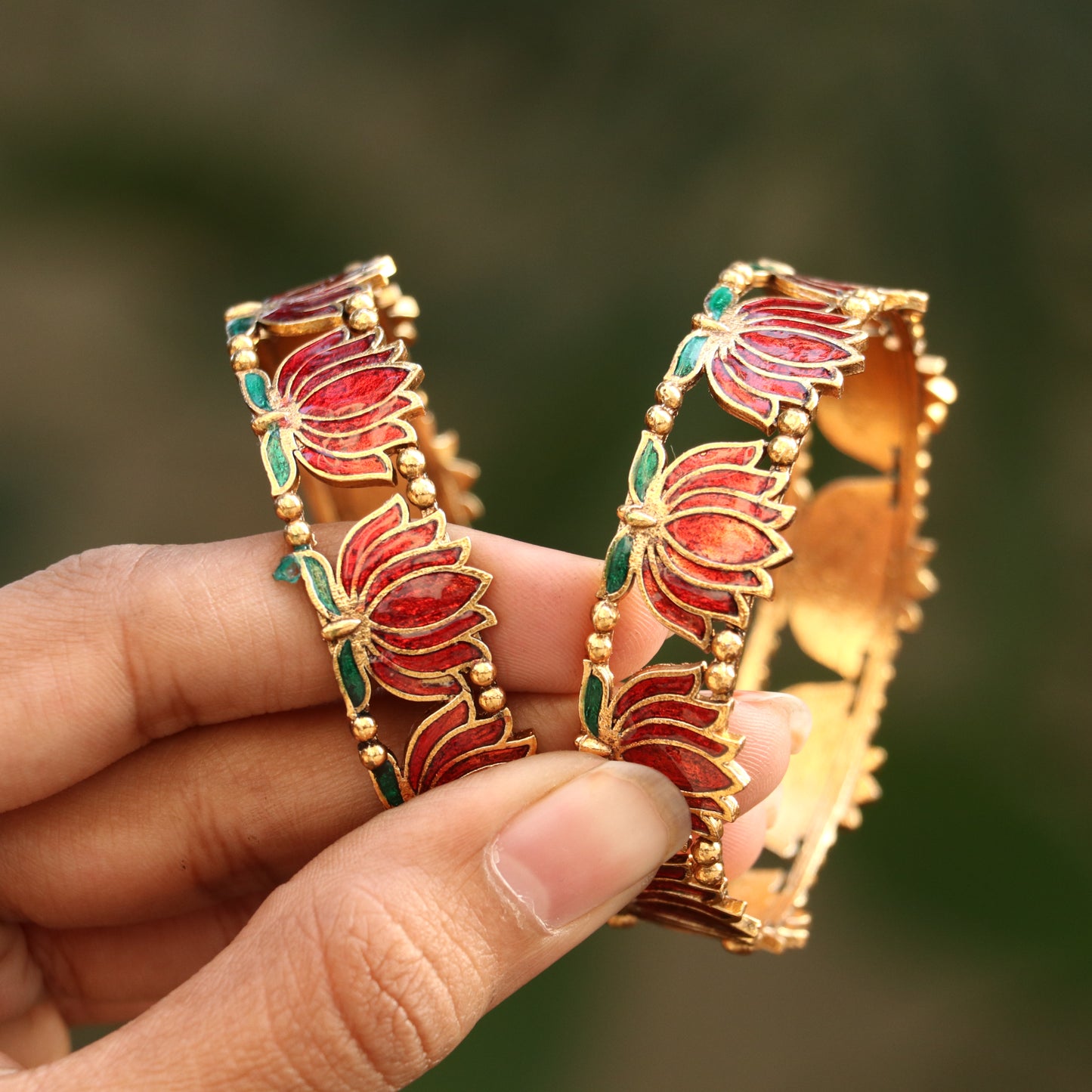 Antique Enamel Lotus Bangles