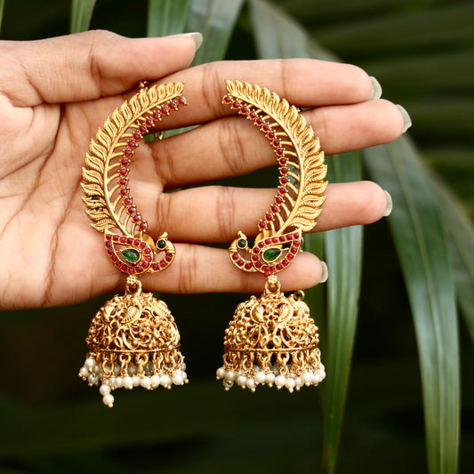 Antique Peacock Ear-CuffJhumkas