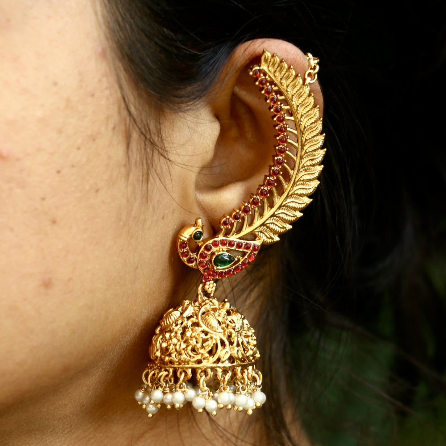 Antique Peacock Ear-CuffJhumkas