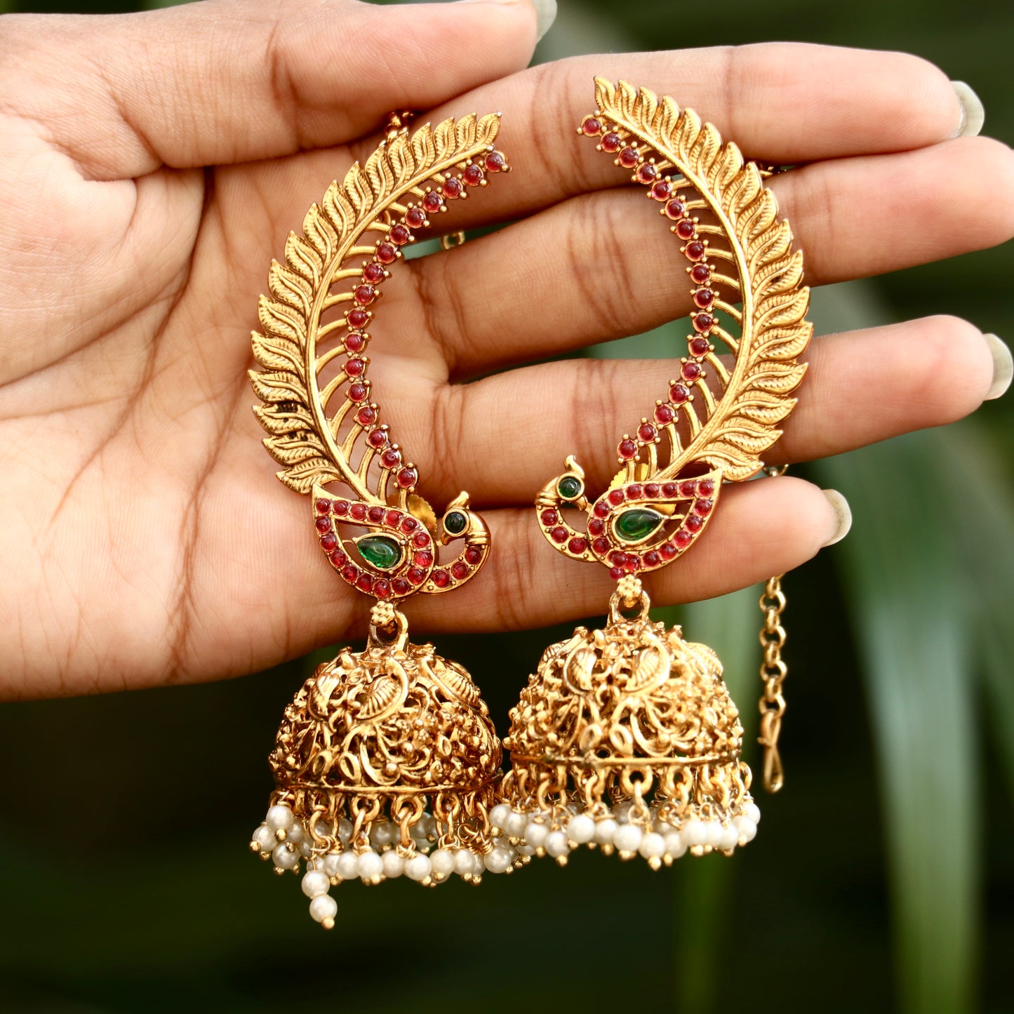 Antique Peacock Ear-CuffJhumkas