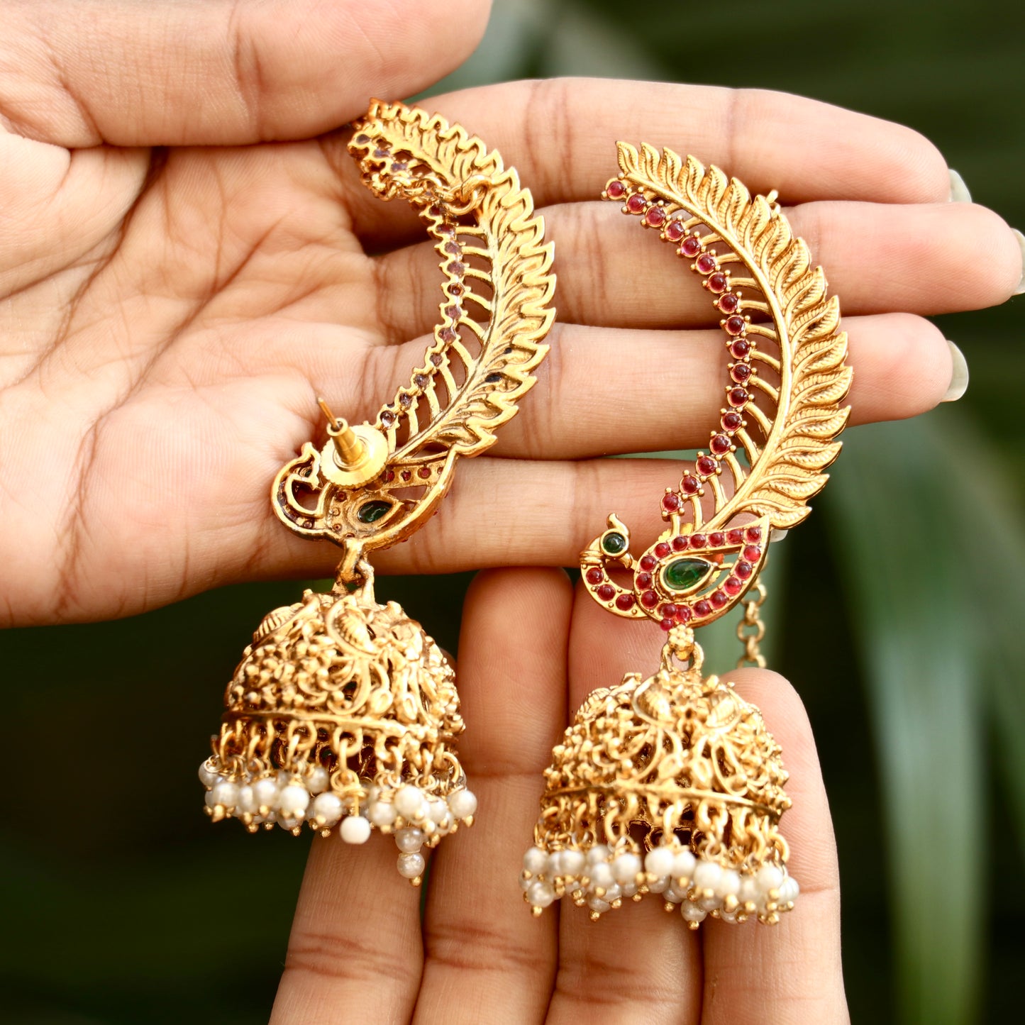 Antique Peacock Ear-CuffJhumkas