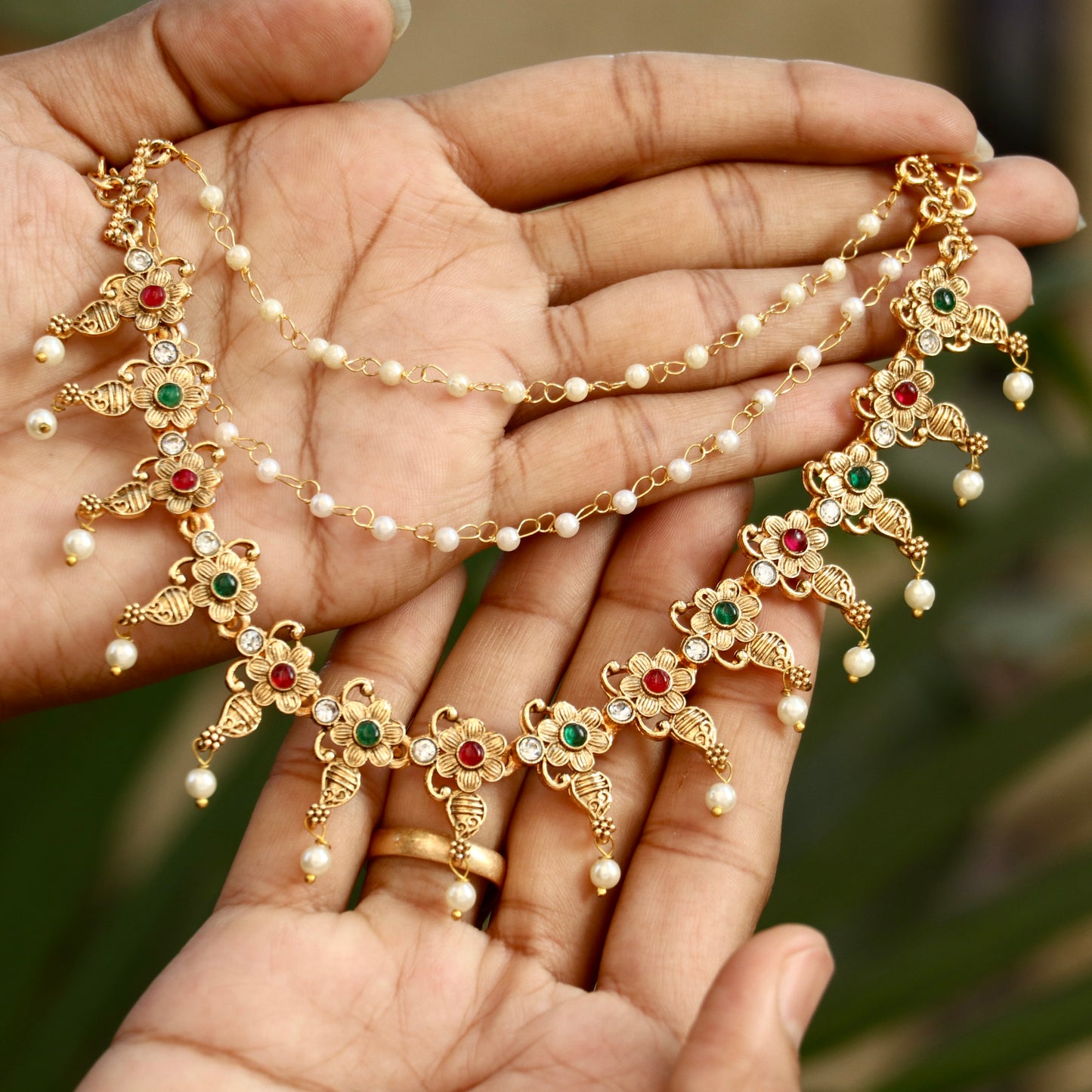 AD Stone Pearl Ear Chains