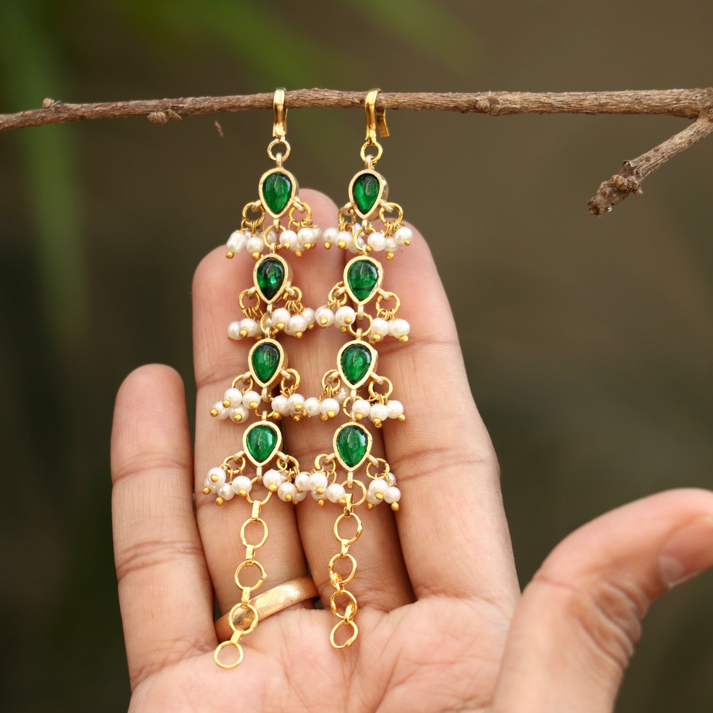 Green Kemp Pearl Ear Chains