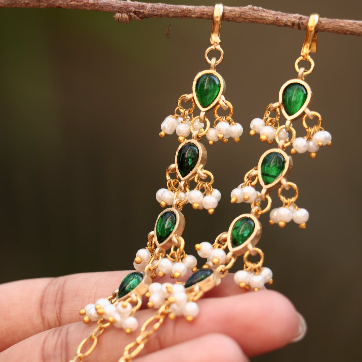 Green Kemp Pearl Ear Chains