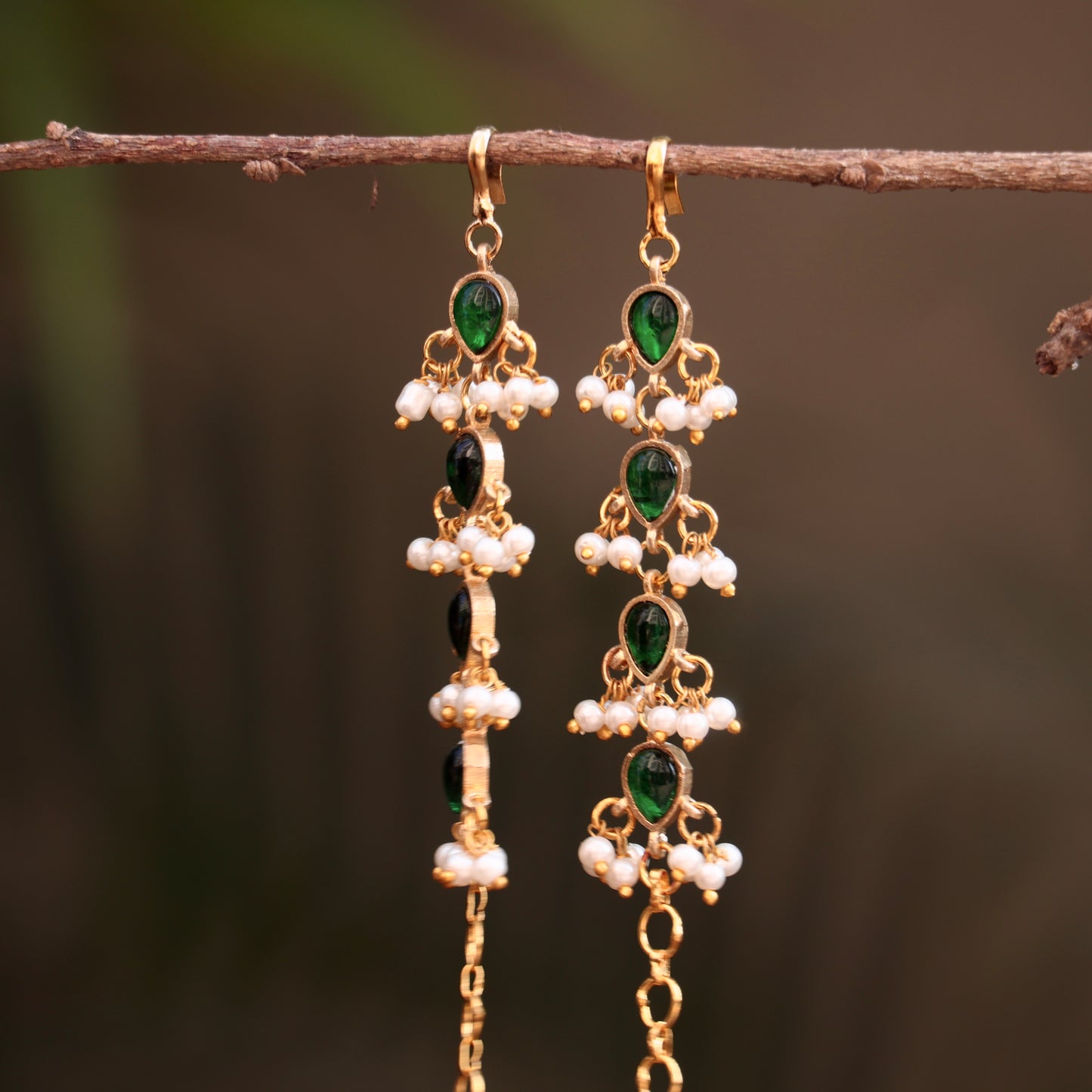 Green Kemp Pearl Ear Chains