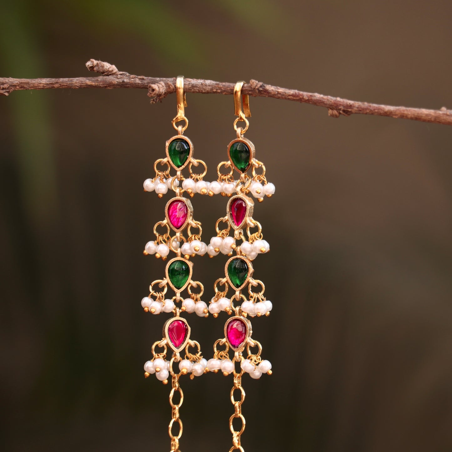 Green Kemp Pearl Ear Chains