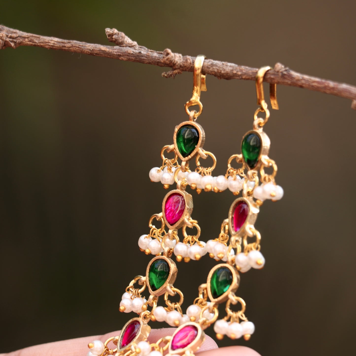 Green Kemp Pearl Ear Chains