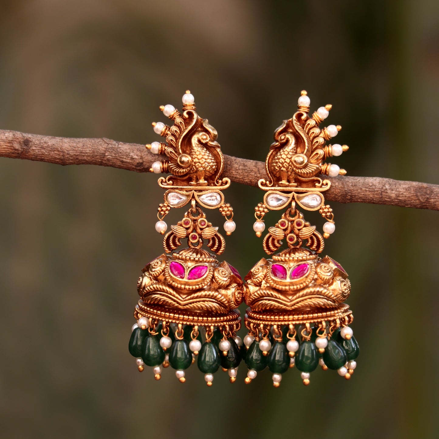 Antique Peacock Jhumkas