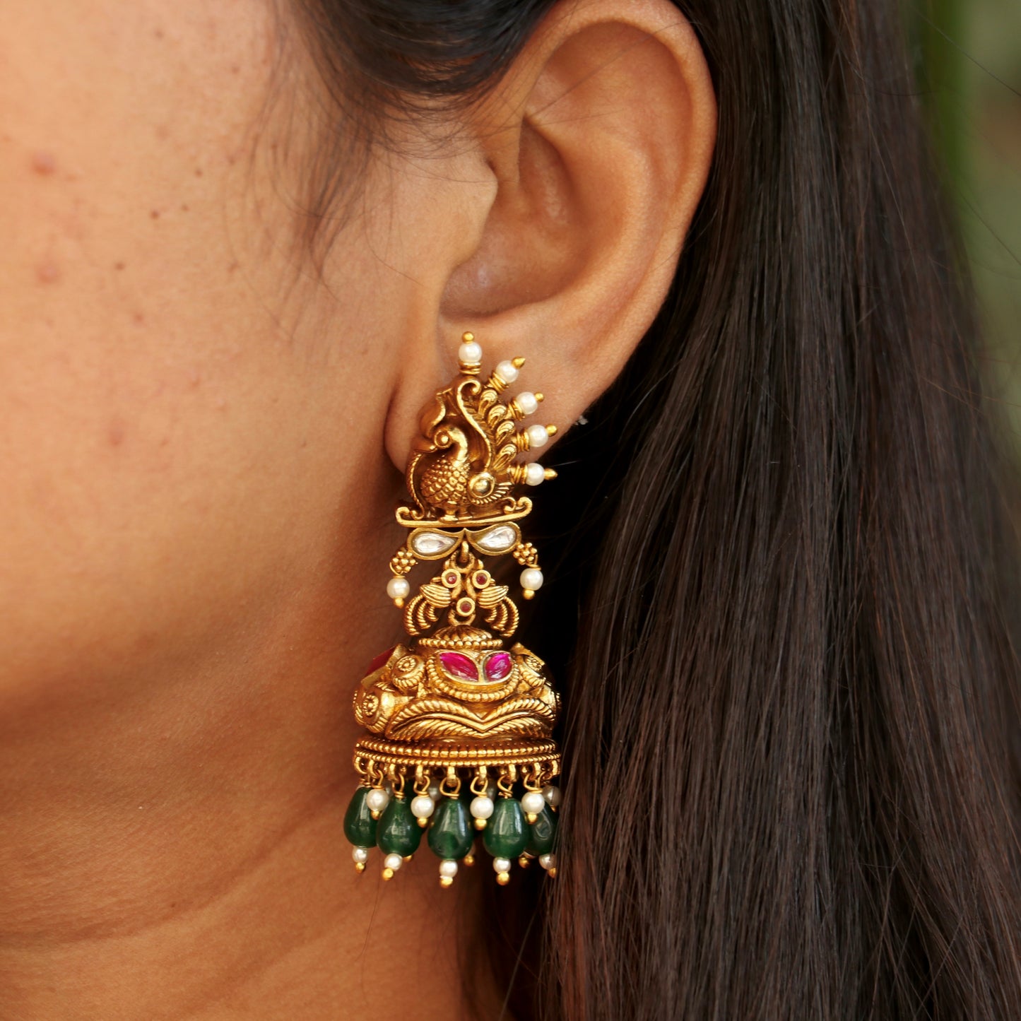 Antique Peacock Jhumkas
