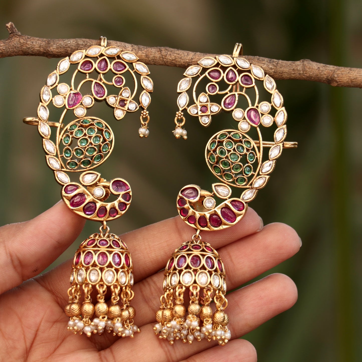 Peacock Kemp Stone Ear Cuffs