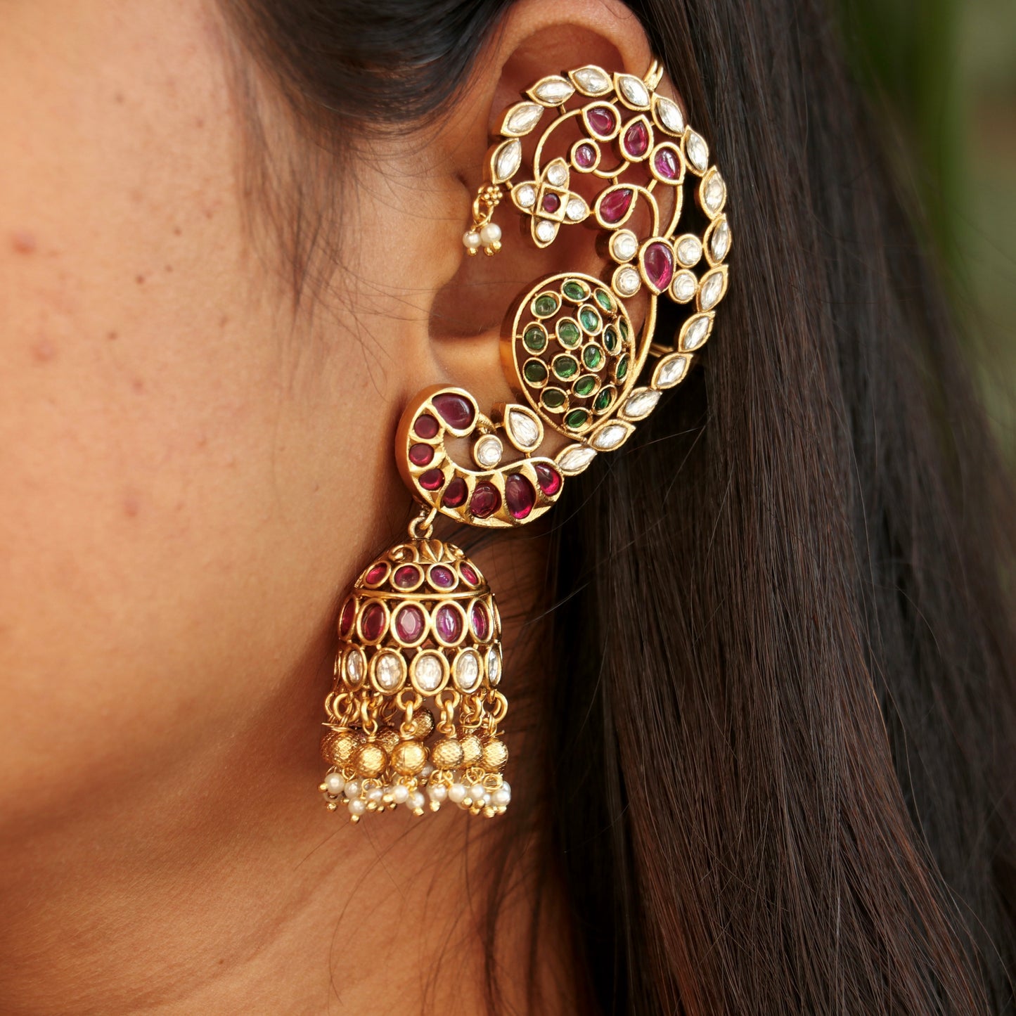 Peacock Kemp Stone Ear Cuffs