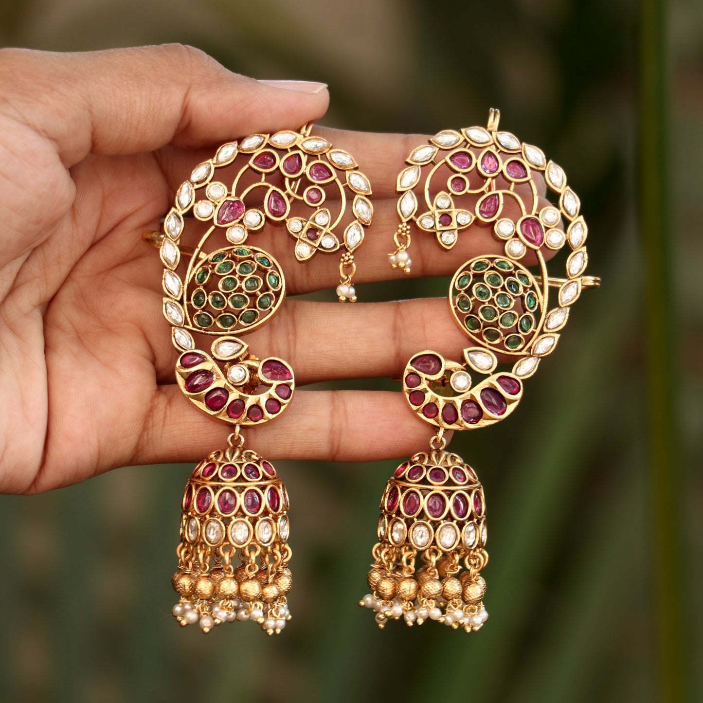 Peacock Kemp Stone Ear Cuffs