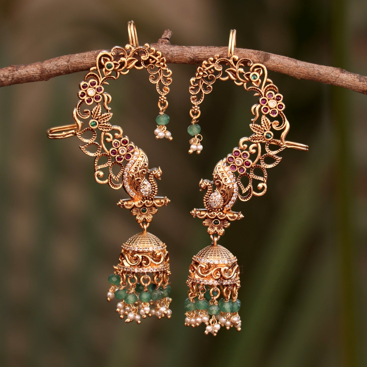 Peacock Kemp Stone Ear Cuffs