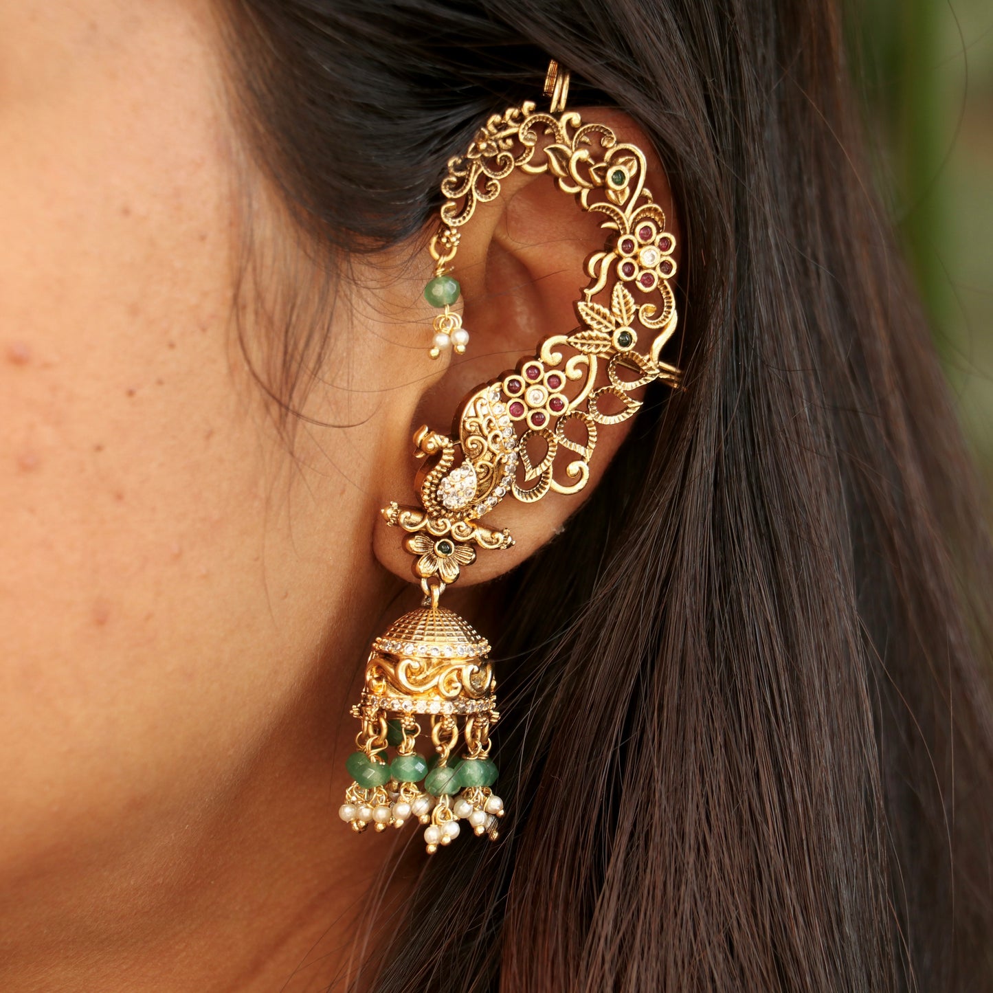 Peacock Kemp Stone Ear Cuffs
