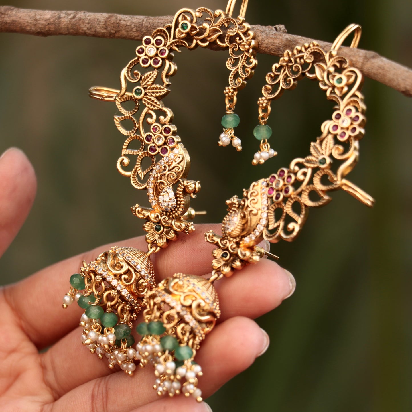Peacock Kemp Stone Ear Cuffs