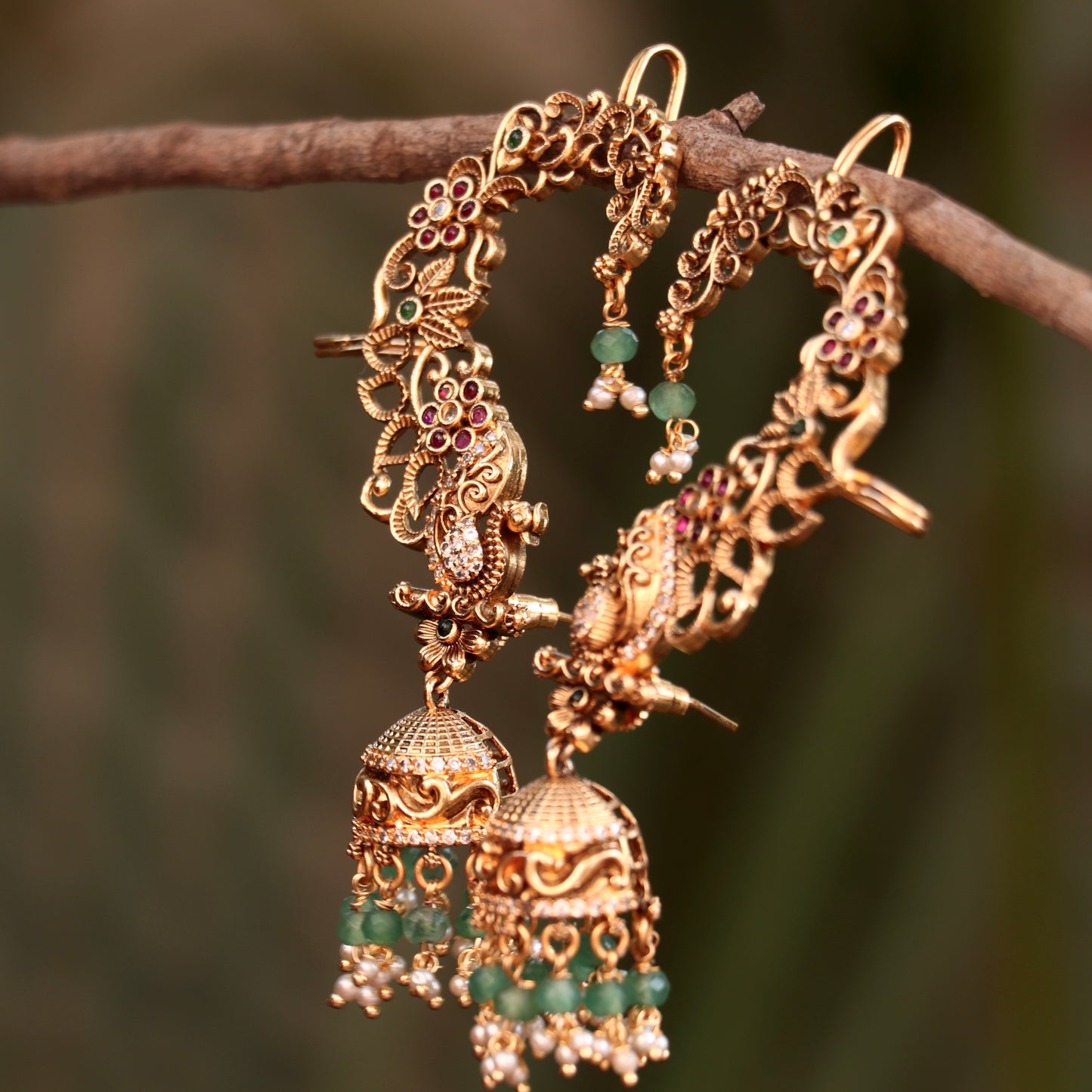 Peacock Kemp Stone Ear Cuffs