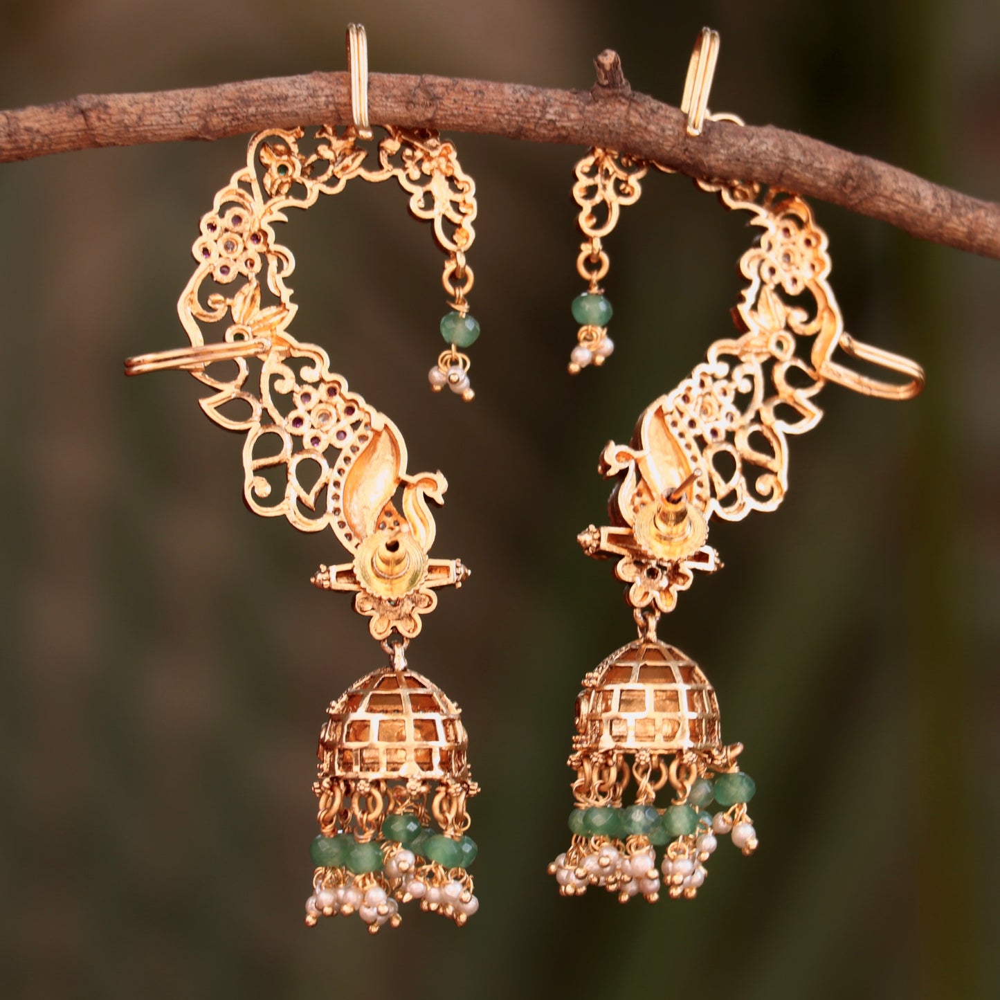 Peacock Kemp Stone Ear Cuffs