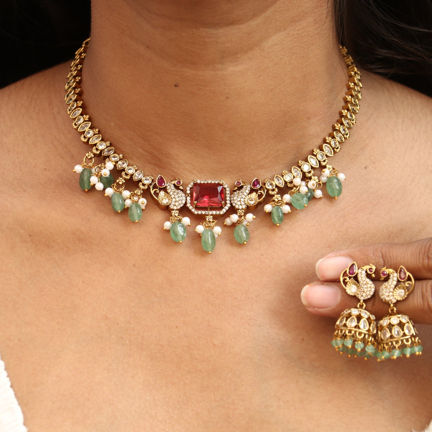 AD Stone Peacock Choker