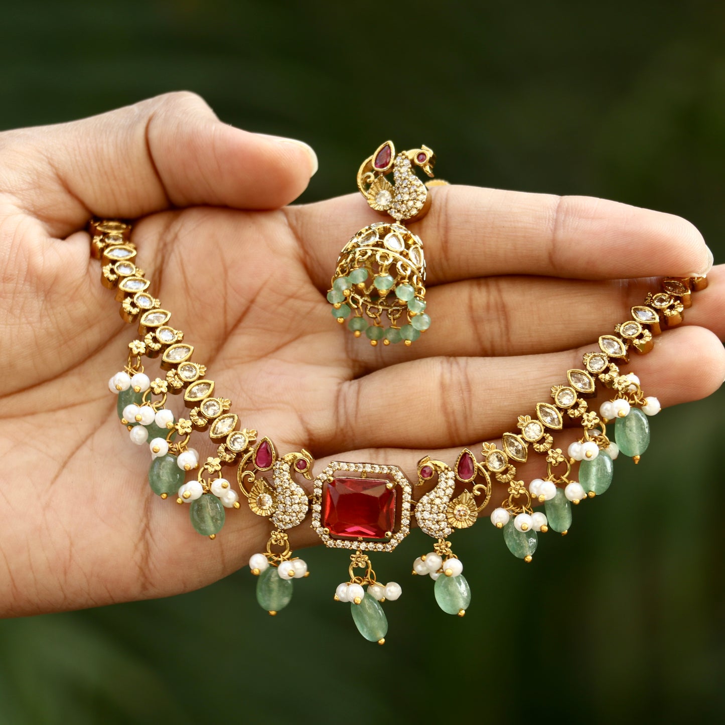 AD Stone Peacock Choker