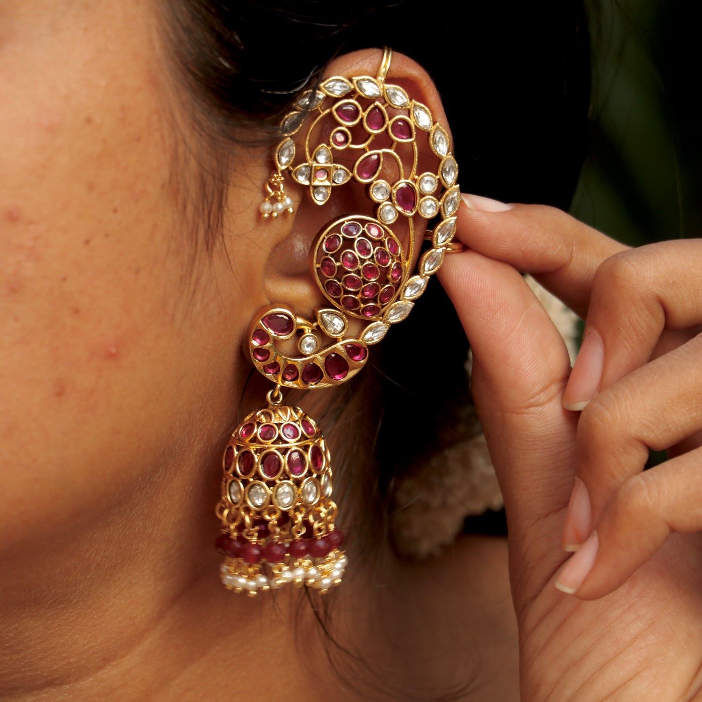 Ruby Peacock Ear Cuffs