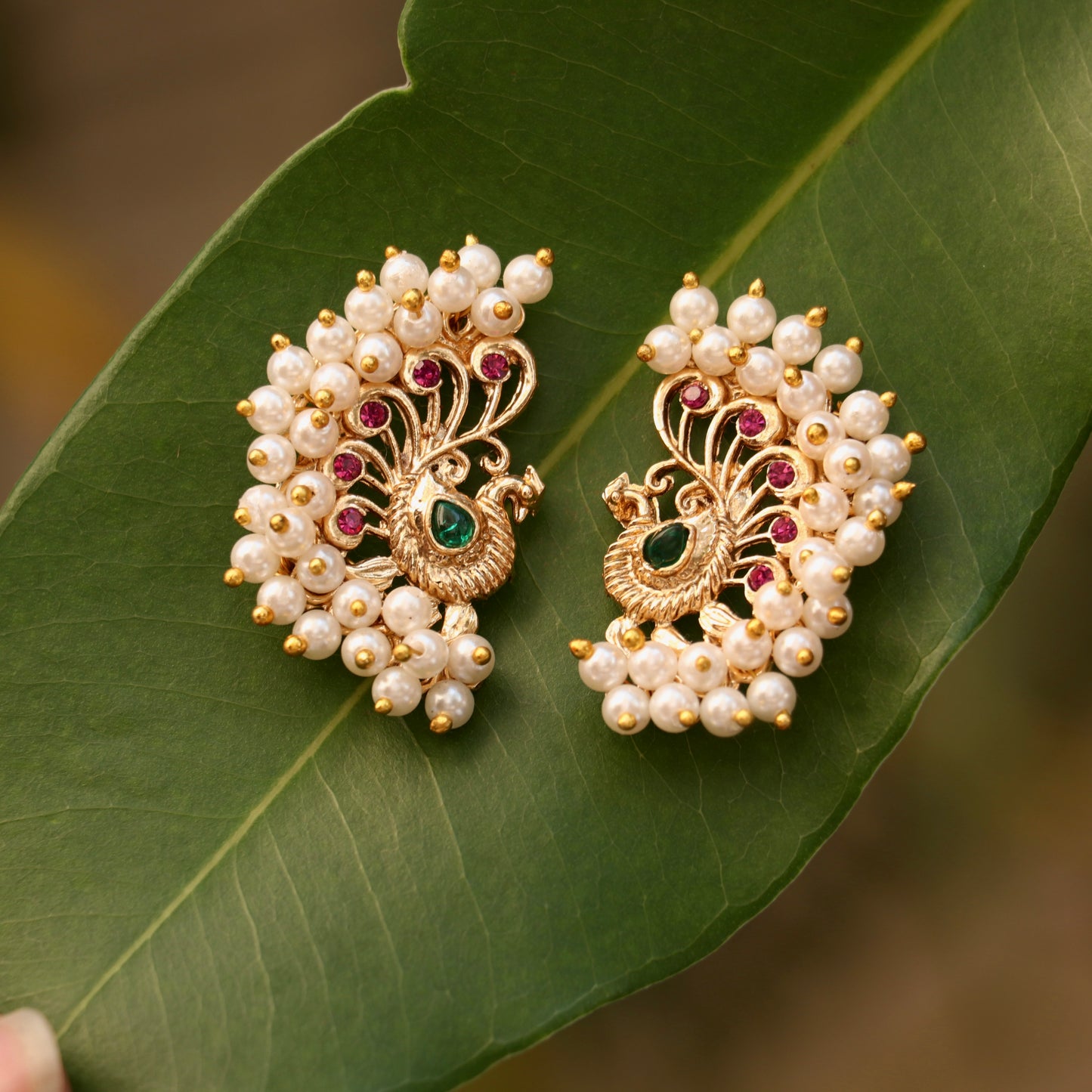 Peacock Pearl Stud Earrings