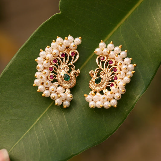 Peacock Pearl Stud Earrings