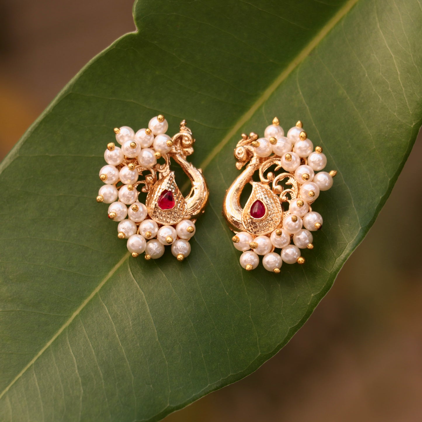 Antique Peacock Pearl Stud Earrings
