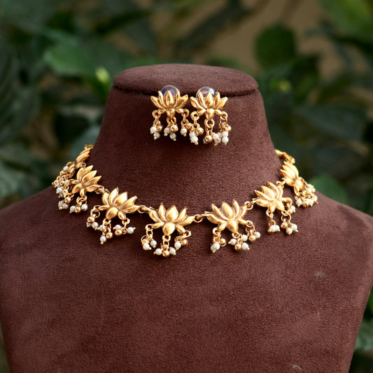 Antique Lotus Pearl Cluster Necklace