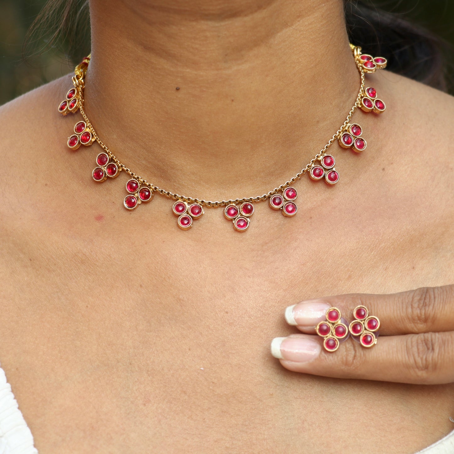Antique Ruby Stone Chain Necklace
