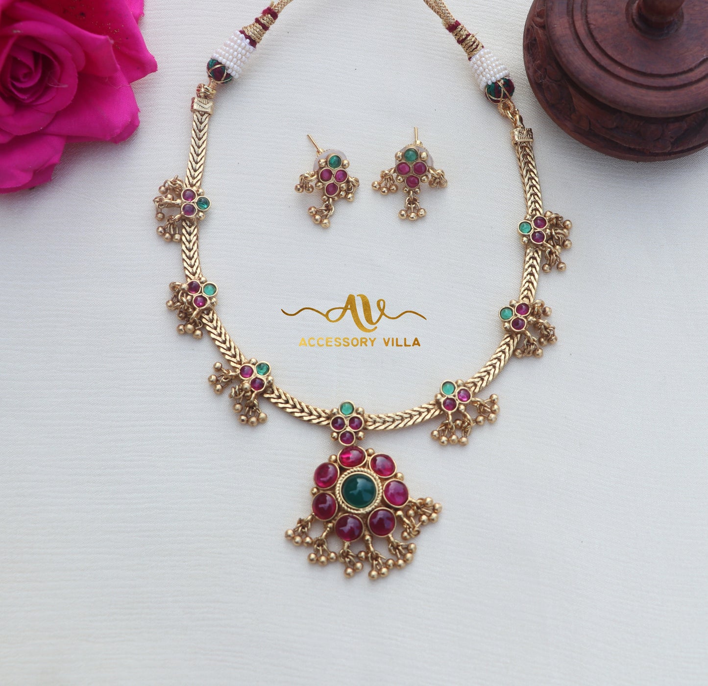 Pretty Ruby Gold Finish Necklace