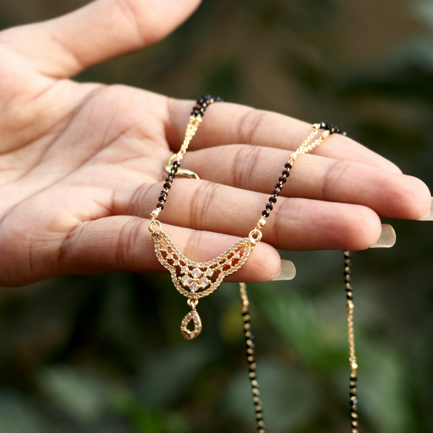 AD Black Beads Mangalsutra