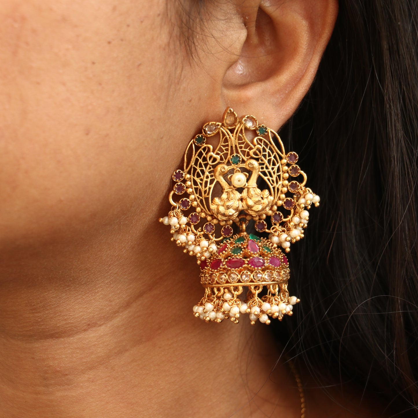 Antique Peacock Jhumkas