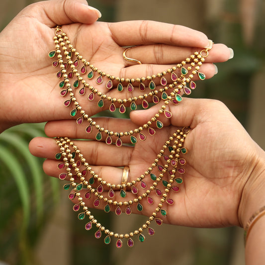 Antique Tear Drop Layered Ear Chain