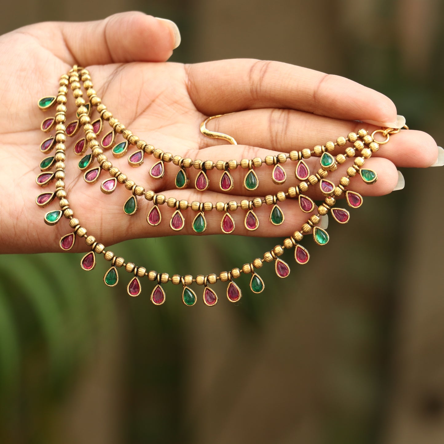 Antique Tear Drop Layered Ear Chain