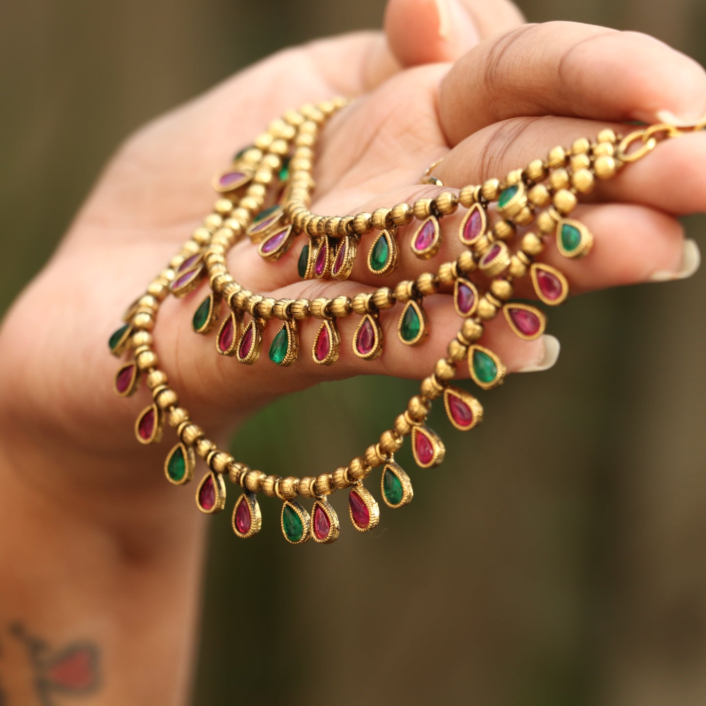 Antique Tear Drop Layered Ear Chain