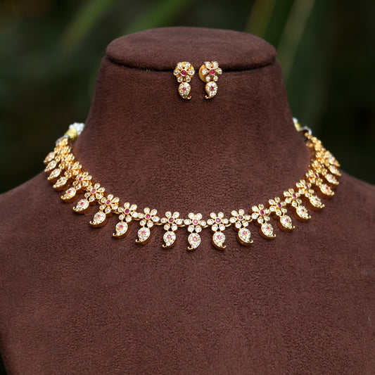 Gold Finish AD Stone Necklace