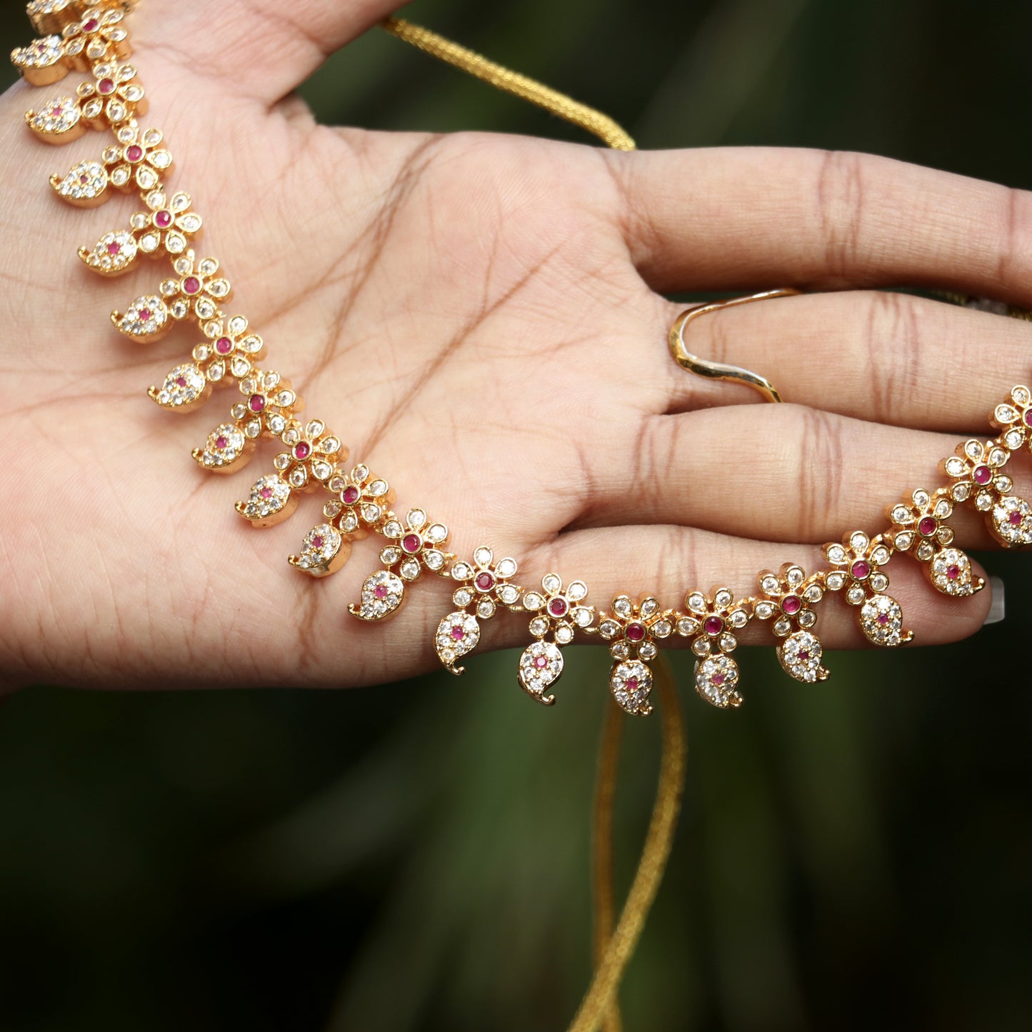 Gold Finish AD Stone Necklace