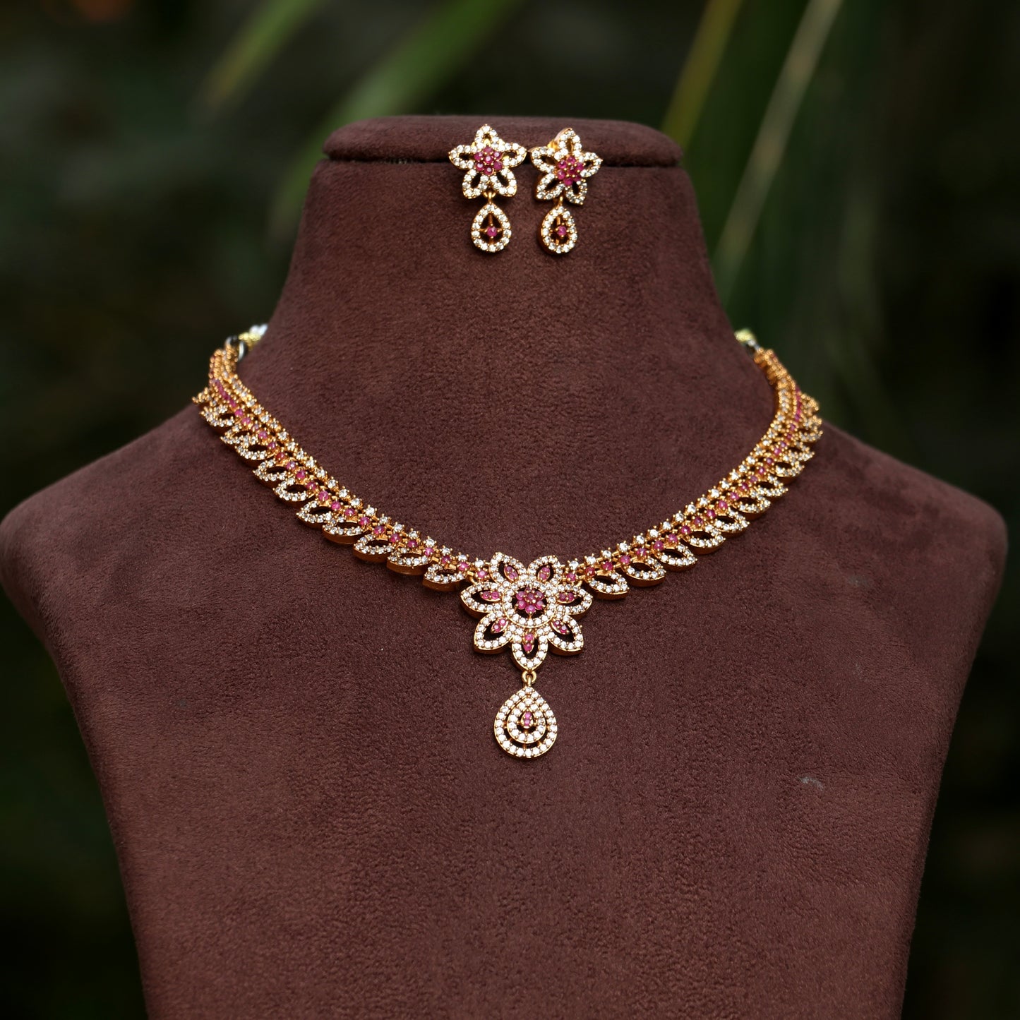Gold Finish AD Stone Necklace