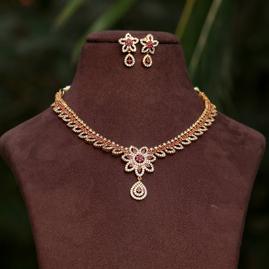 Gold Finish AD Stone Necklace