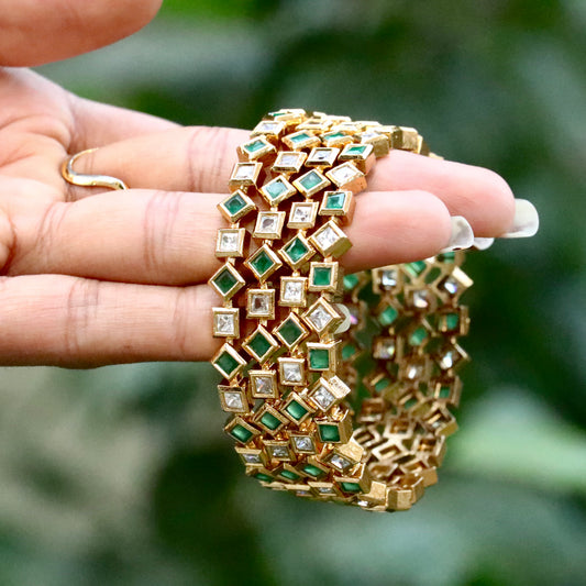 Square Emerald AD Stone Bangles
