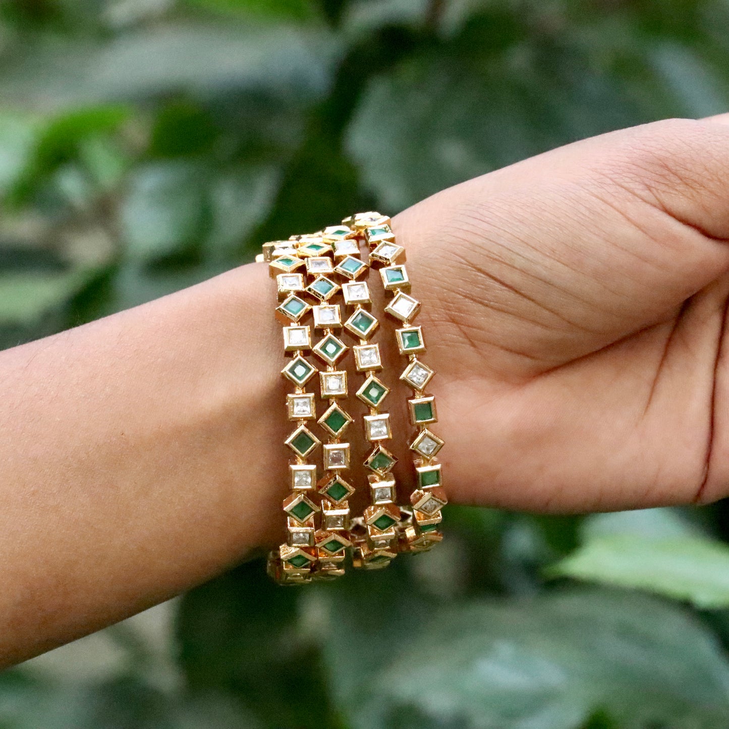Square Emerald AD Stone Bangles