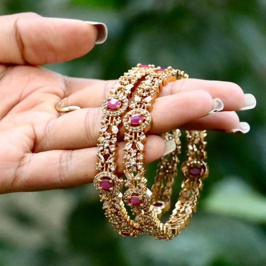 Gold Plated AD Ruby Stone Bangles