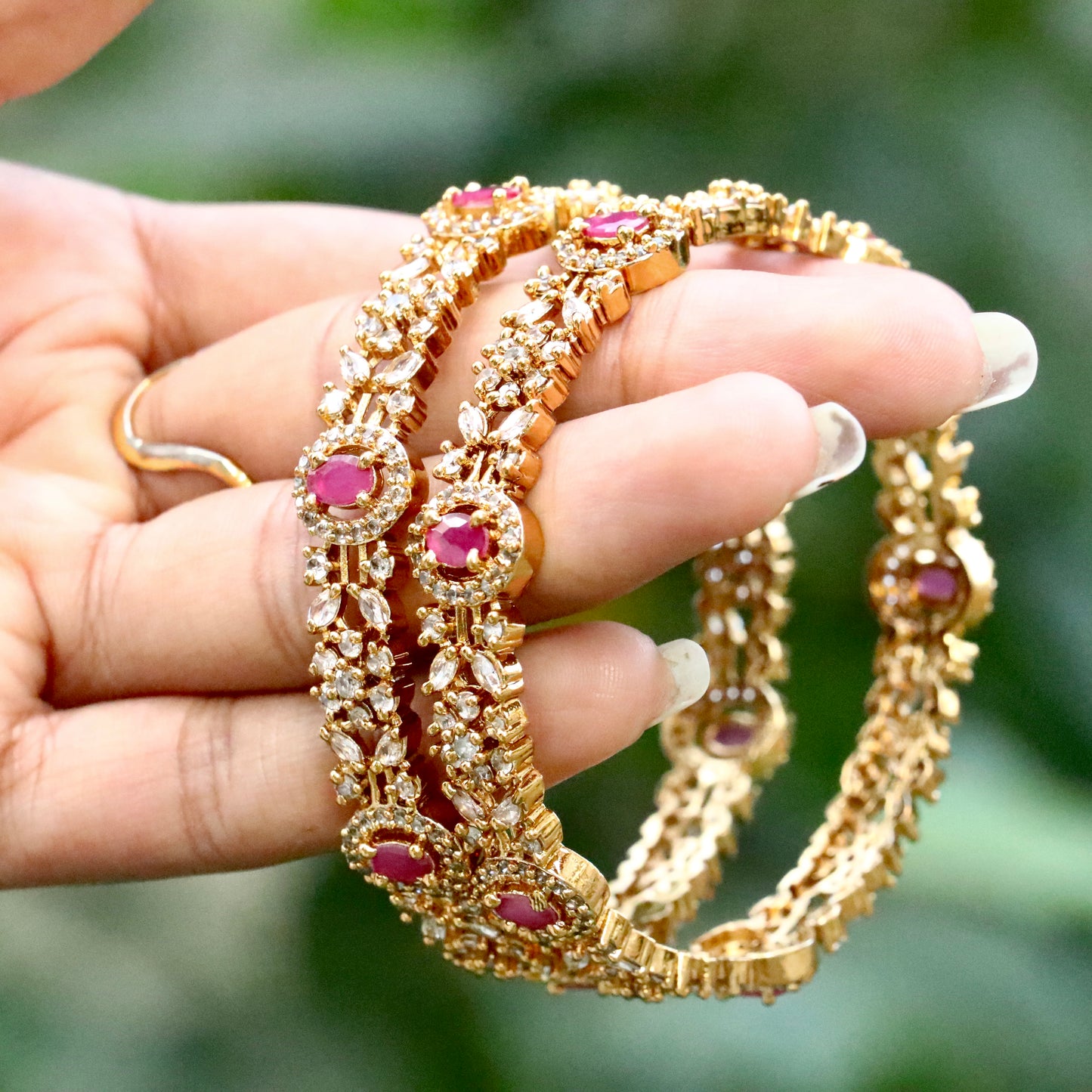 Gold Plated AD Ruby Stone Bangles