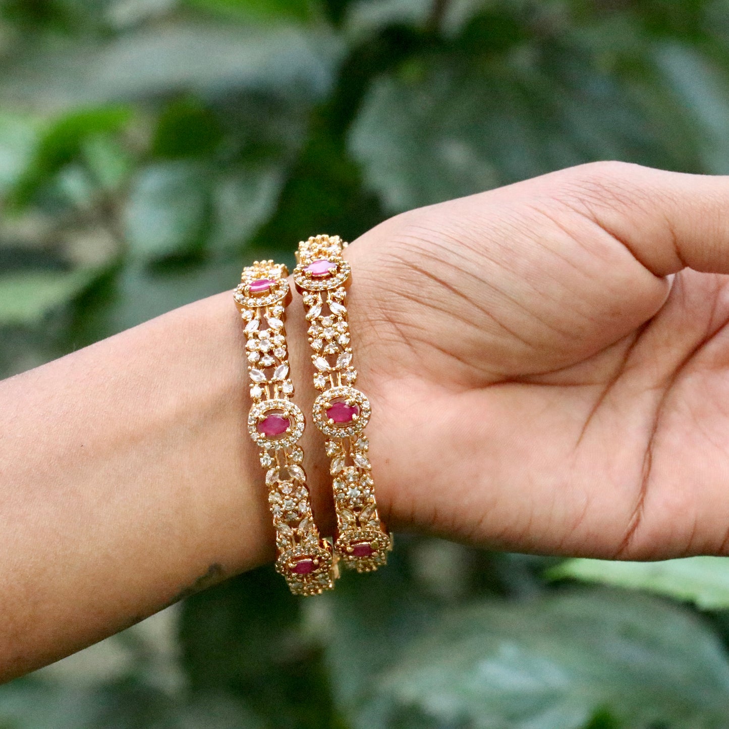 Gold Plated AD Ruby Stone Bangles